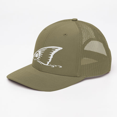 White Redfish Tail Embroidered Trucker Cap for Outdoor Style - Adjustable Comfort and Classic Fit